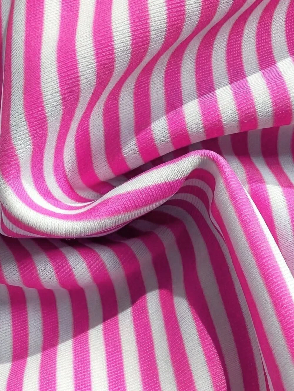 Pink Casual Women's Sexy Striped Lace Ruffle Bust Bow One-Piece Swimsuit